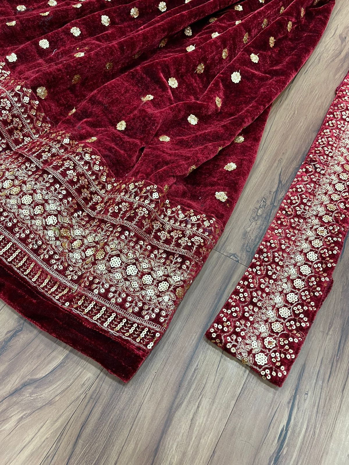 Maroon Color Velvet Embroidered Ready To Wear Gown