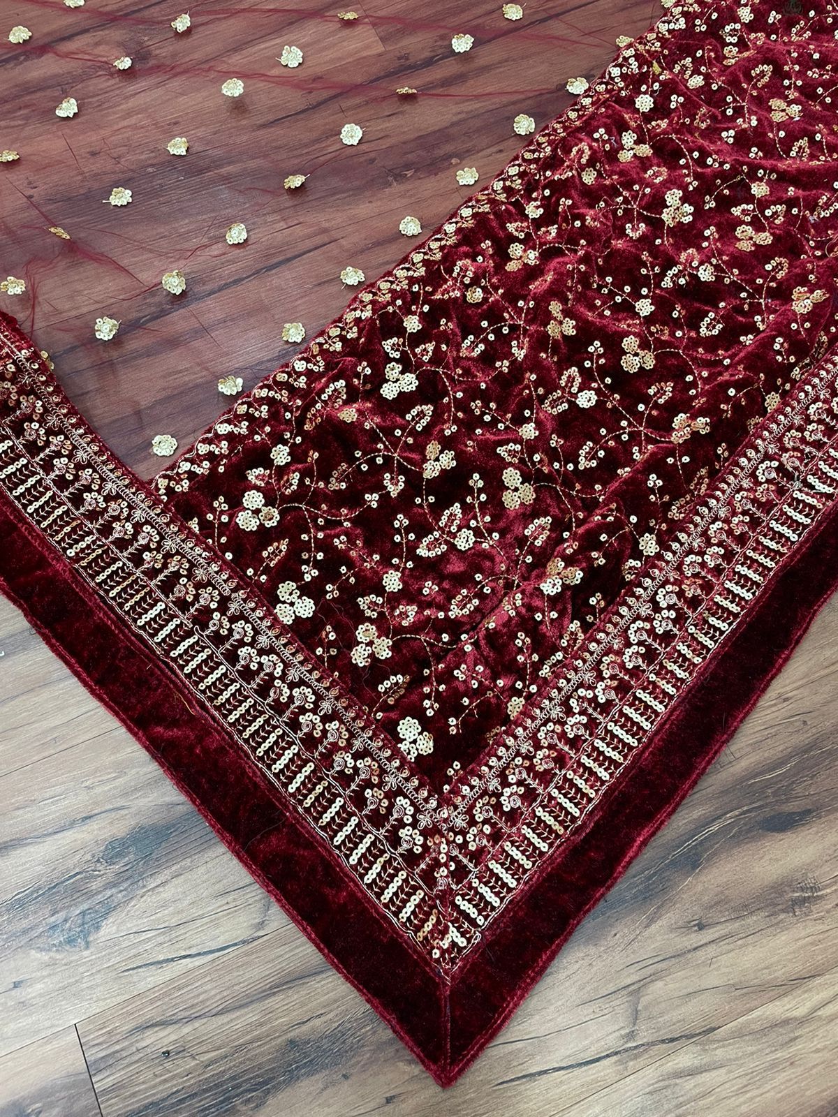 Maroon Color Velvet Embroidered Ready To Wear Gown