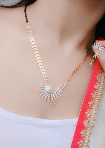 Casual Wear White Color American Diamond Golden Artificial Mangalsutra Set
