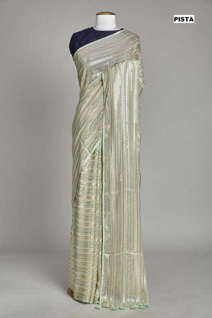 Party Wear Georgette 5mm Sequence Work Heavy Designer Saree For Women