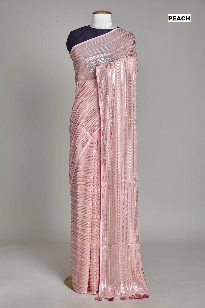 Party Wear Georgette 5mm Sequence Work Heavy Designer Saree For Women