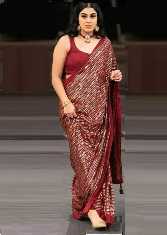Party Wear Georgette 5mm Sequence Work Heavy Designer Saree For Women