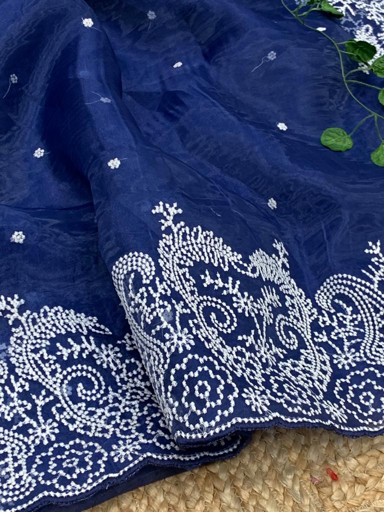 Party Wear Organza Silk Embroidered Border Saree Blouse