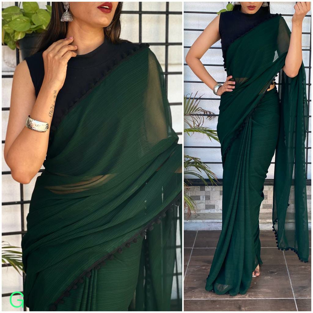 Amazing Georgette Pompom Lace Border Saree Blouse