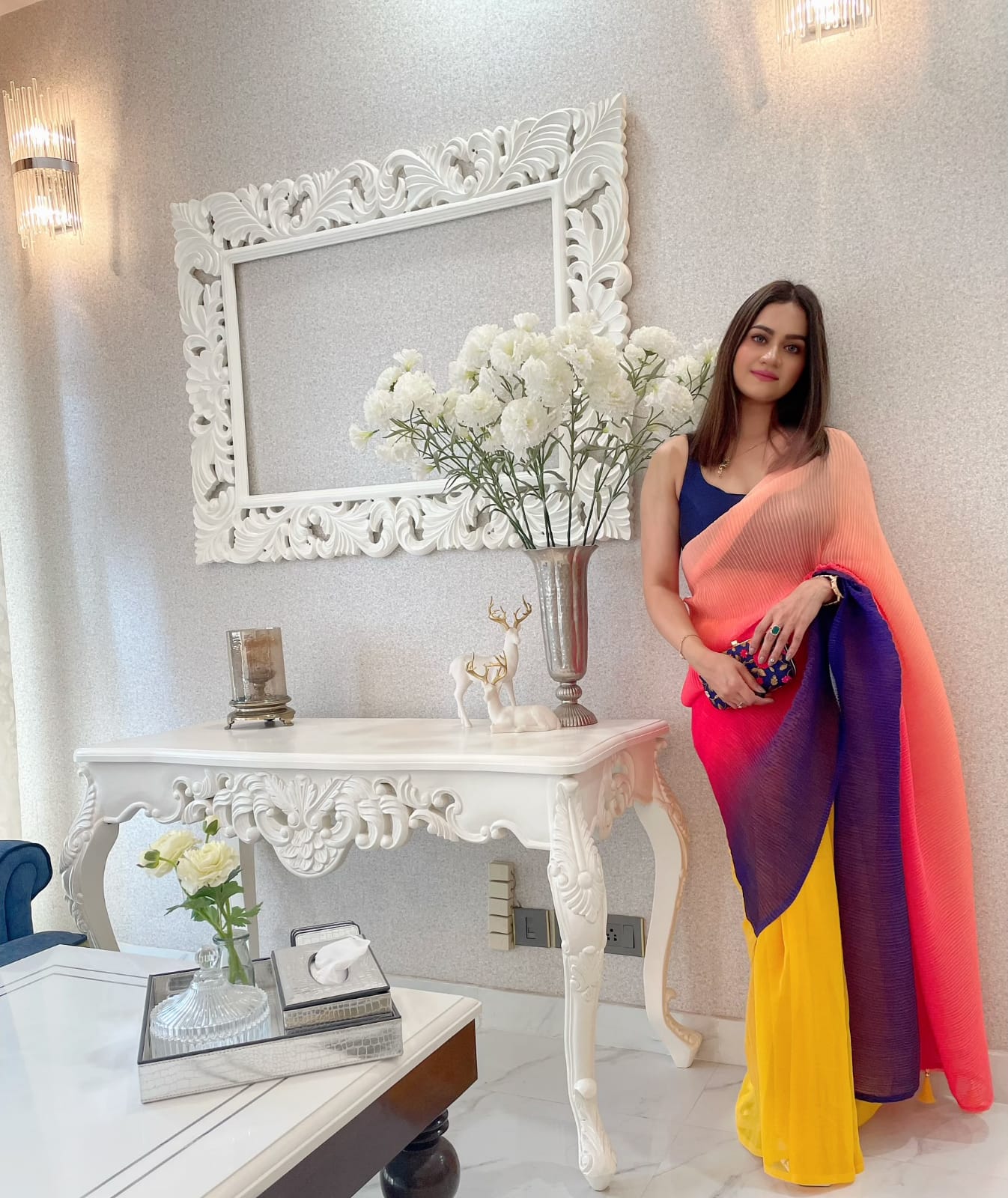 Beautiful Multi Color Georgette Crush Pattern Saree Blouse
