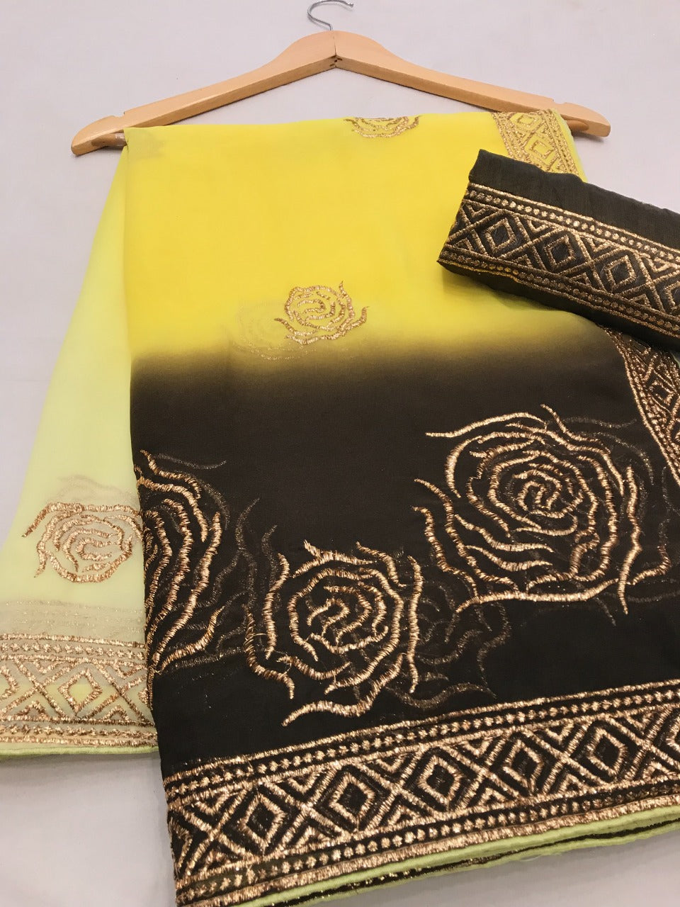 Outstanding Black Grey Shaded Georgette Zari Embroidered Work Saree Blouse