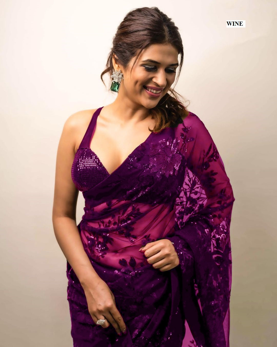 Beautiful Black Georgette Sequence Work Saree