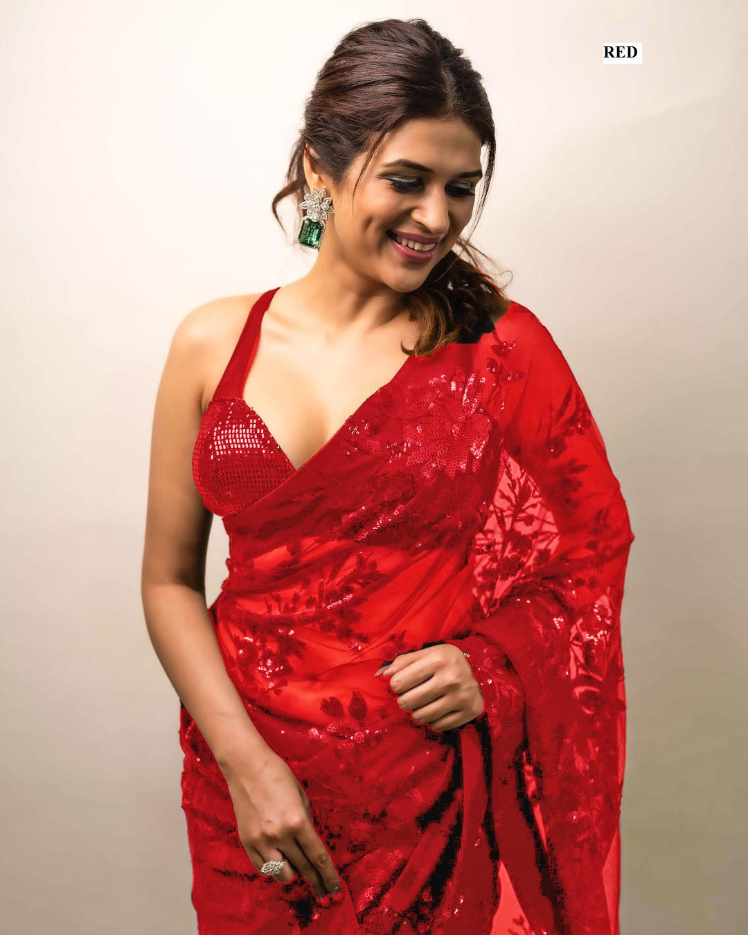 Beautiful Black Georgette Sequence Work Saree