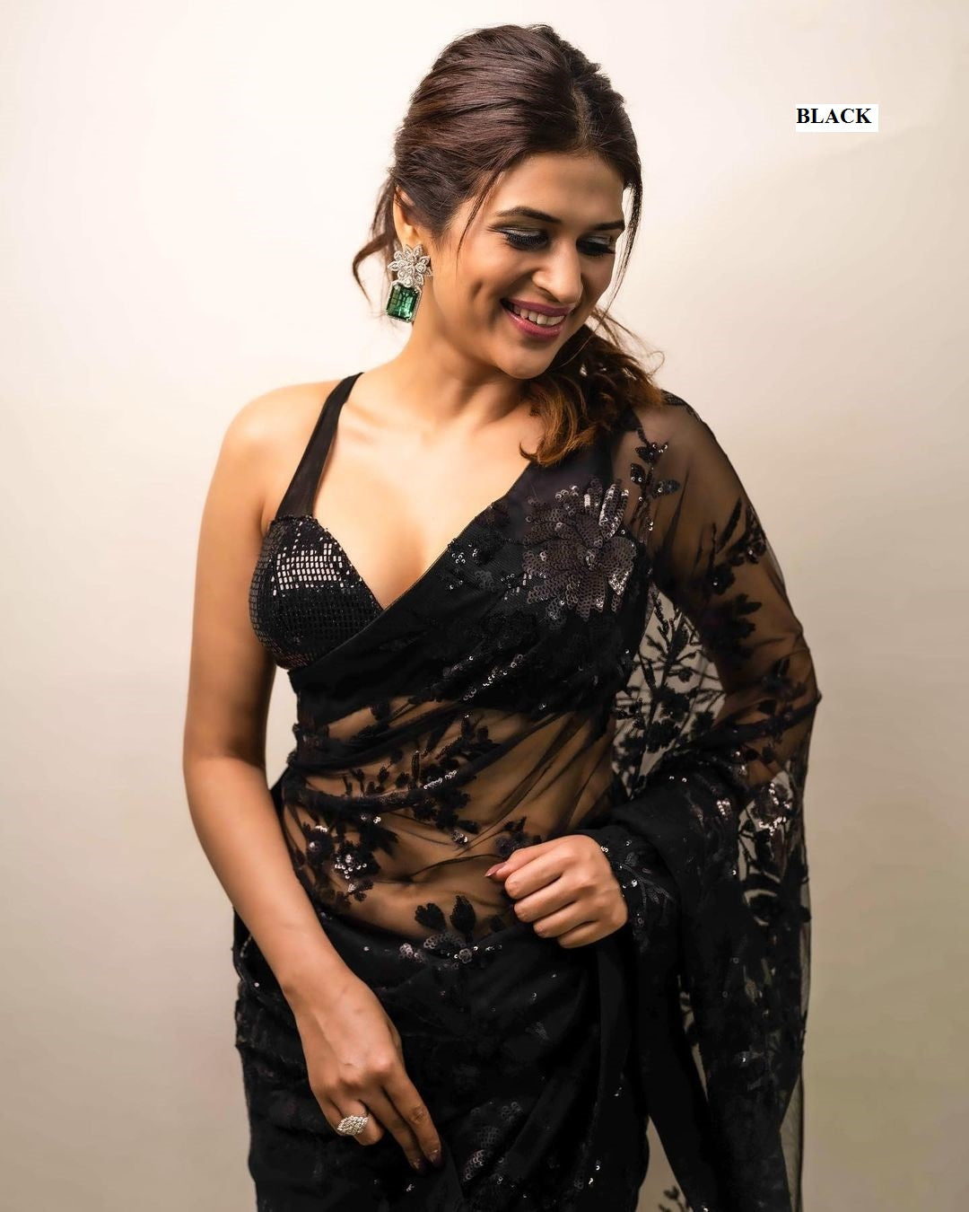 Beautiful Black Georgette Sequence Work Saree