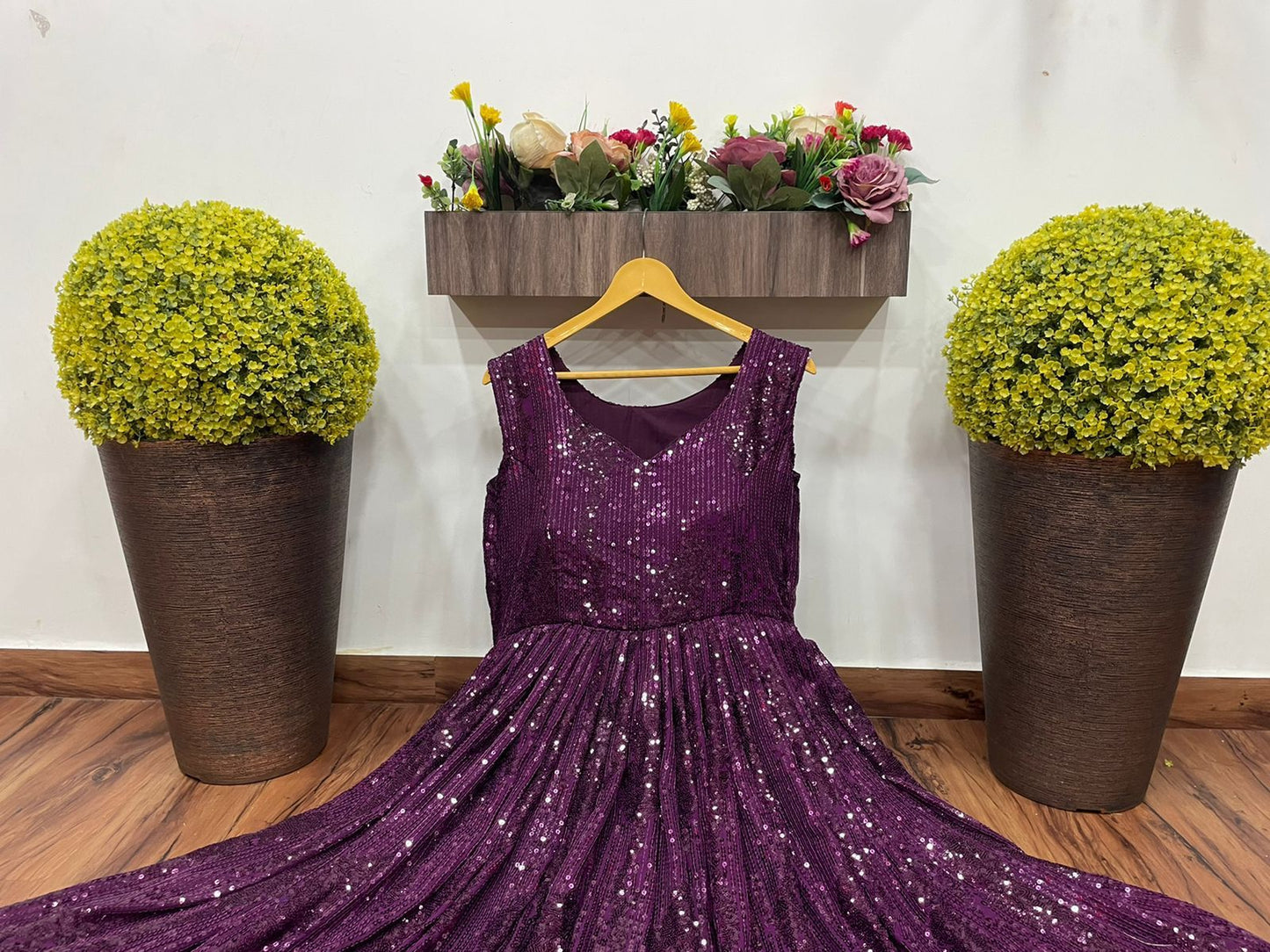 Function Wear Wine Color Georgette Sequence Work Gown