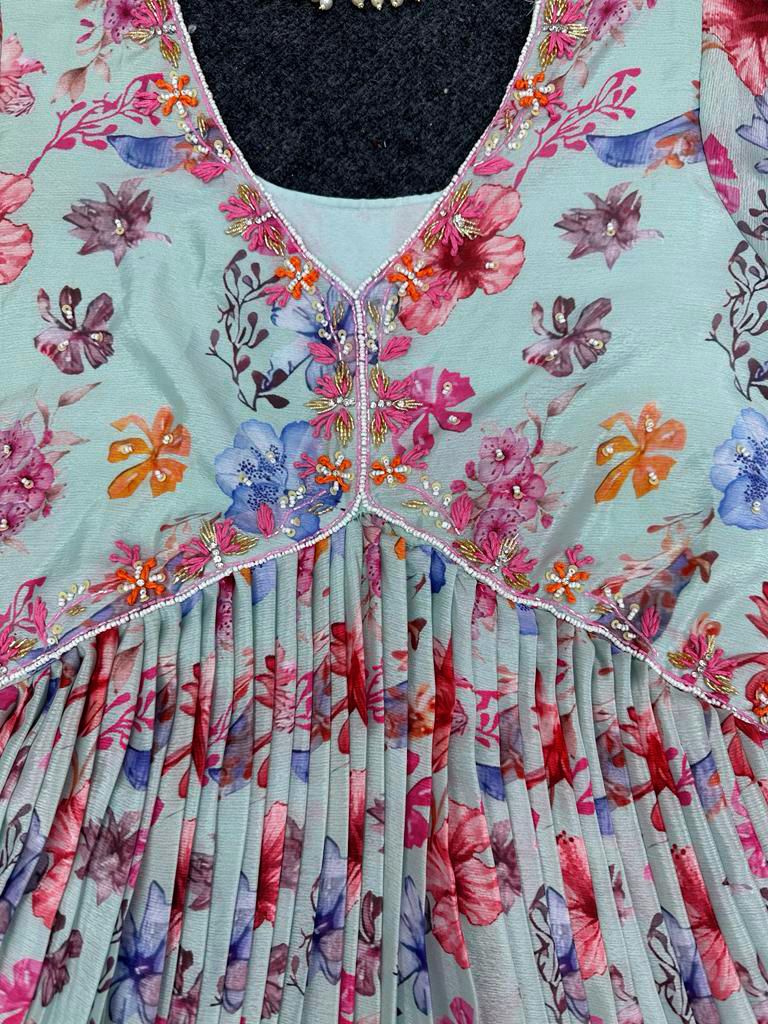 Designer Nyra Cut Silk Printed Handwork Ready to wear Suit