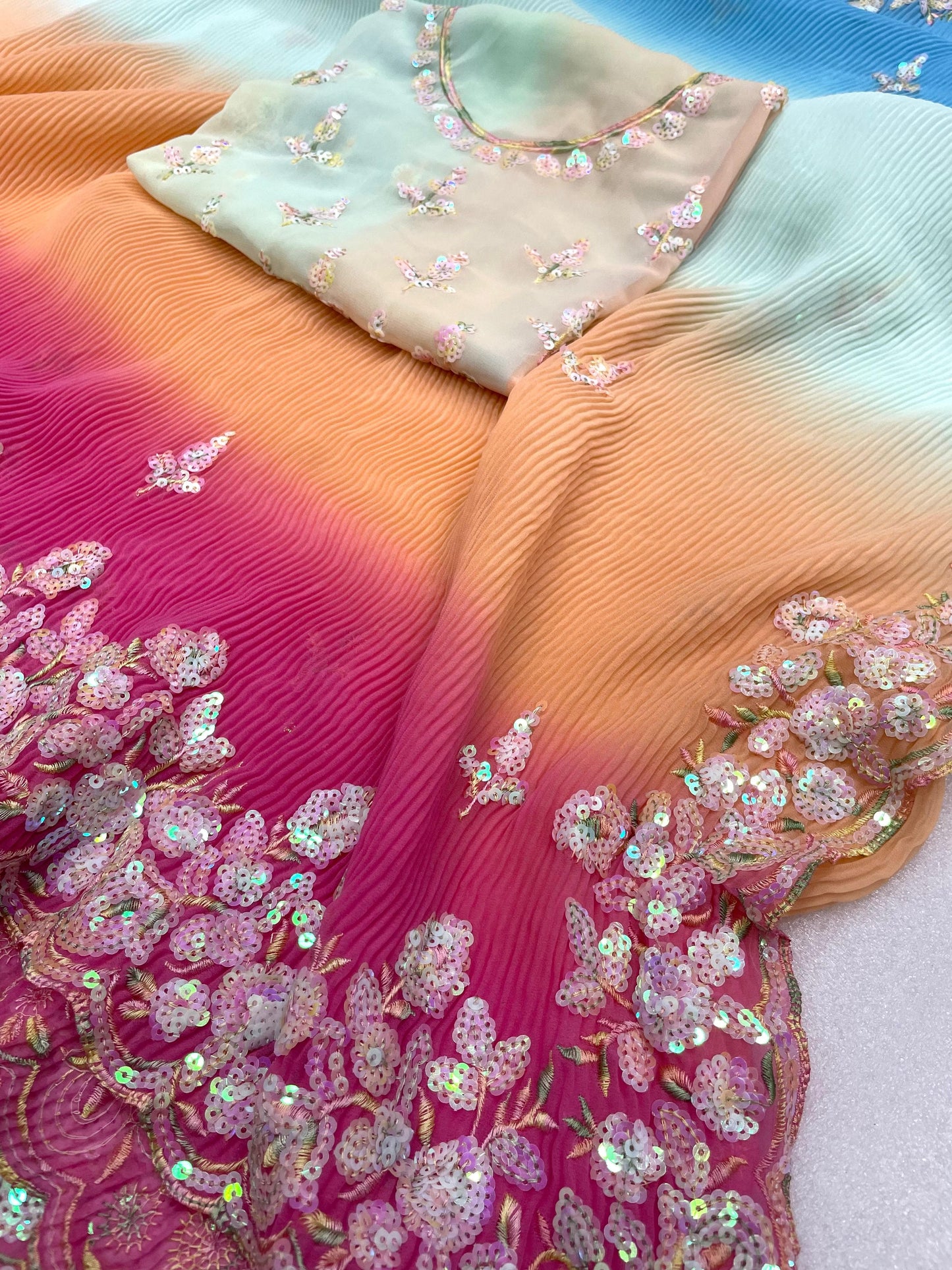 Party Wear Georgette Crush Saree with Sequence Work