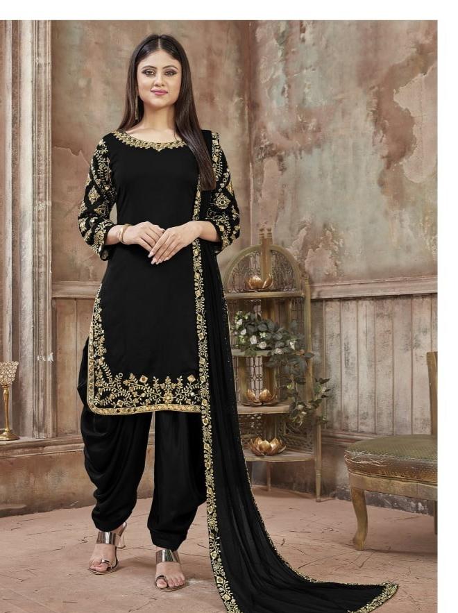 Black Color Georgette Diamond Embroidered Work Salwar Suit For Women