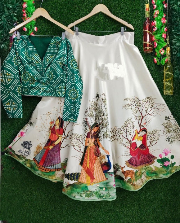 Superlative White Color Festive Wear Satin Printed Work Lehenga Choli