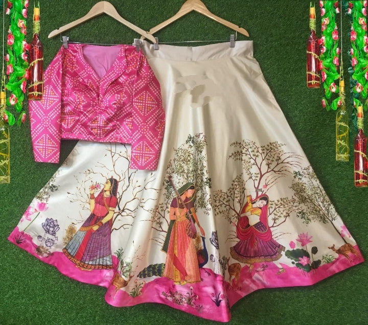 Shattering Pink Color Designer Printed Satin Silk Occasion Wear Lehenga Choli