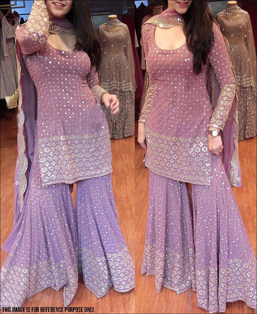 Arresting Lavender Color Wedding Wear Georgette Designer Sequence Embroidered Work Sharara