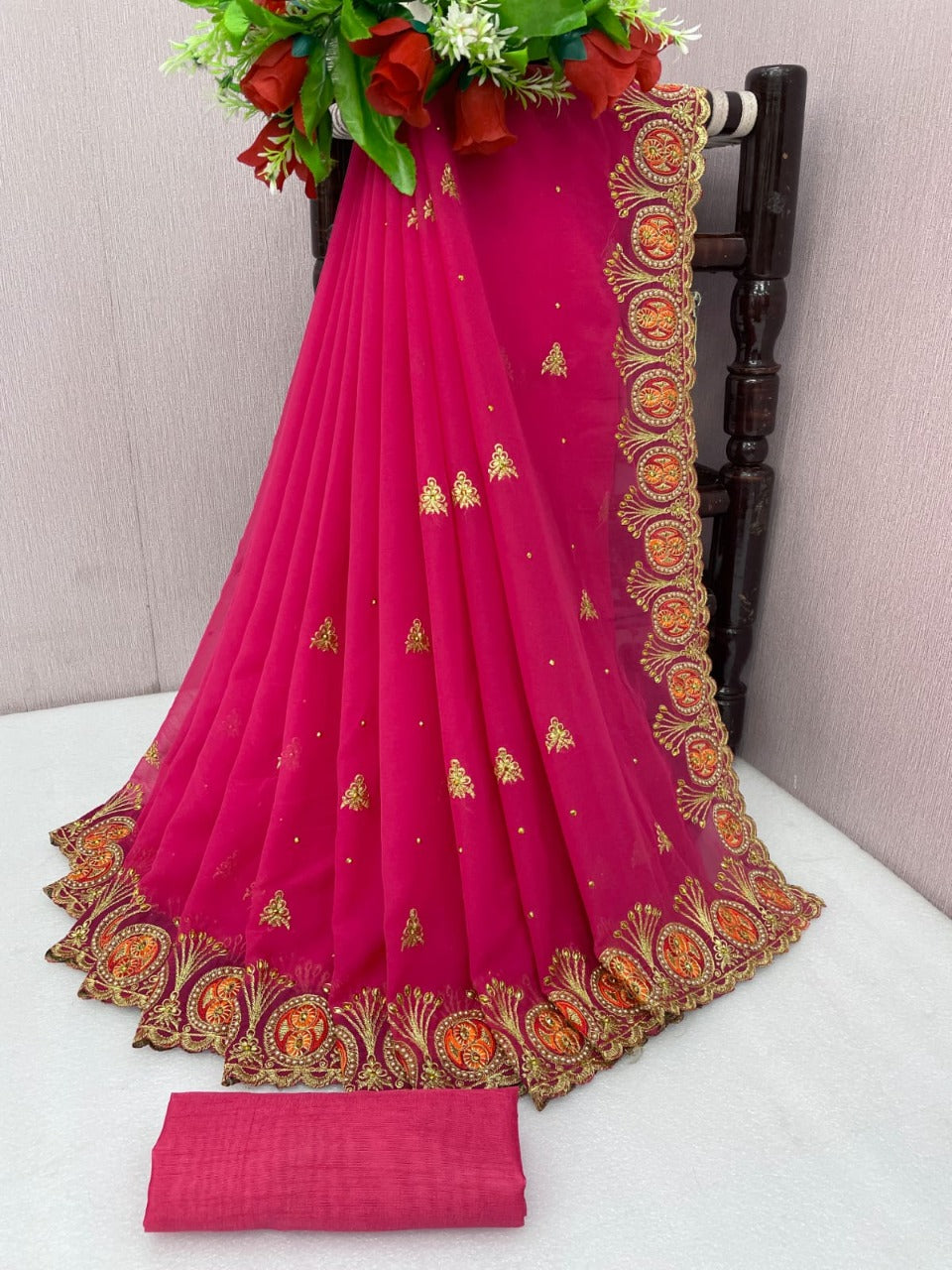 Designer Heavy Georgette Saree With Embroidery With Hevy Ston Work