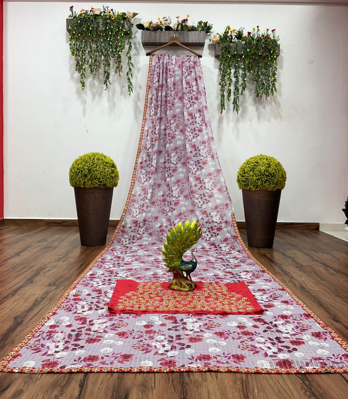 Wonderful Flower Printed Georgette And Sequence Embroidary Worked Saree Mirror Unstiched Blouse