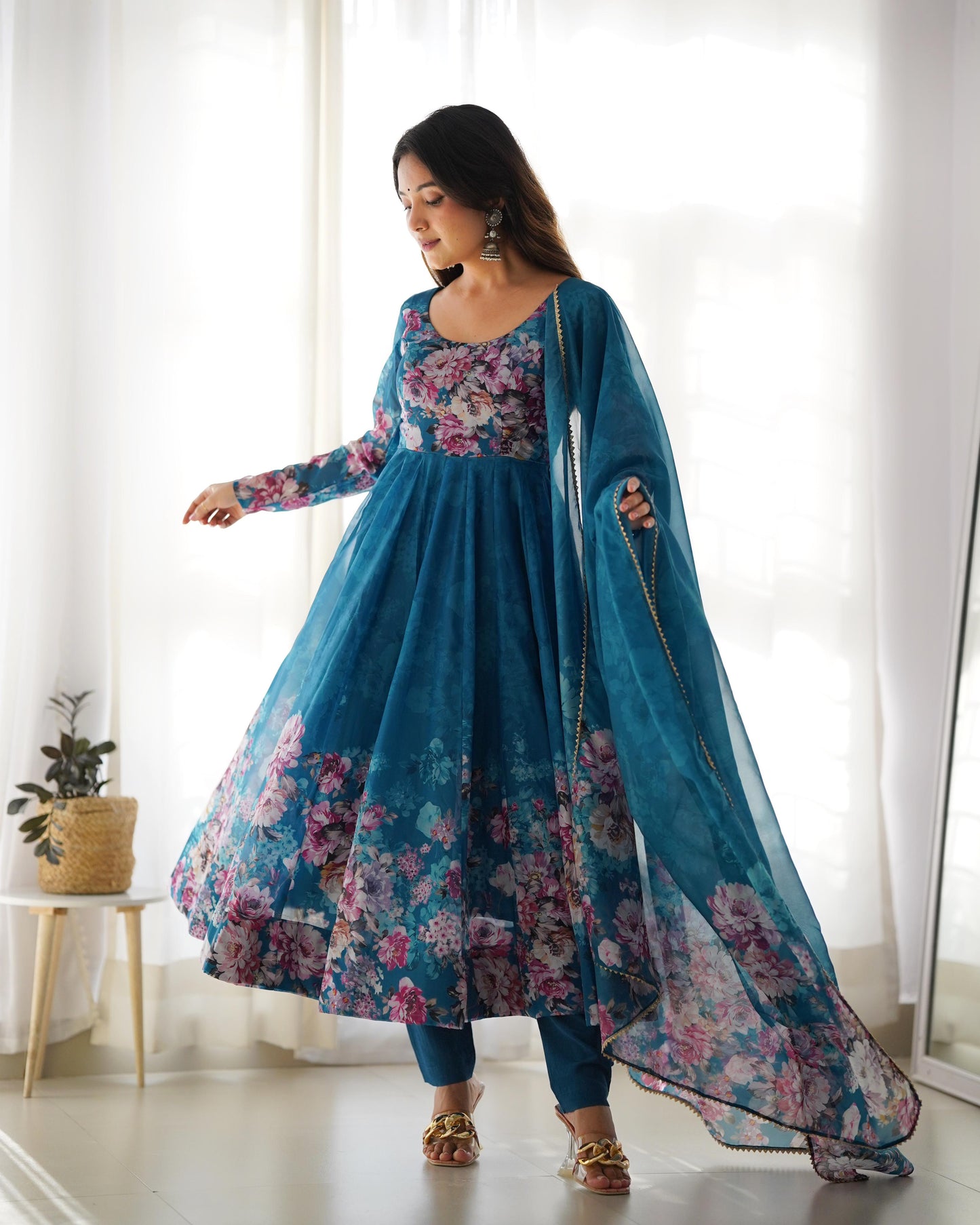 Party Wear Georgette Printed Ready to Wear Anarkali Gown