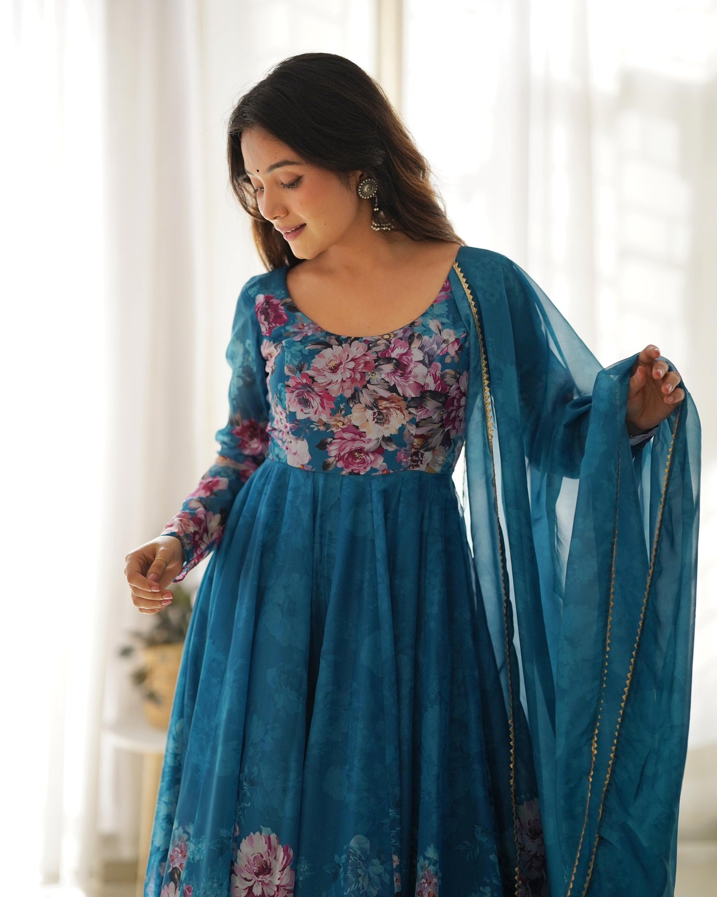 Party Wear Georgette Printed Ready to Wear Anarkali Gown