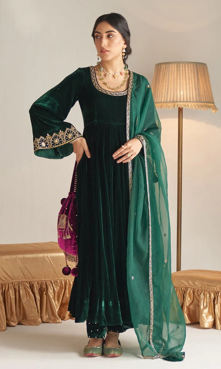 Designer Velvet Function Wear Fancy Full Stitched Suit For Women