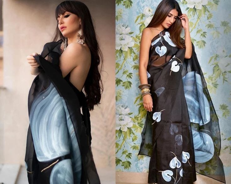 Classic Black Organza Silk with Rich Digital Flowery Printed Saree