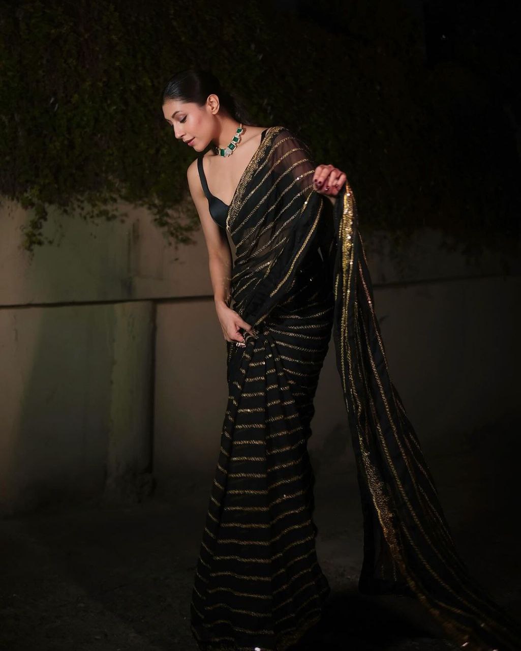 Designer Black Georgette Sequence Work Saree Blouse