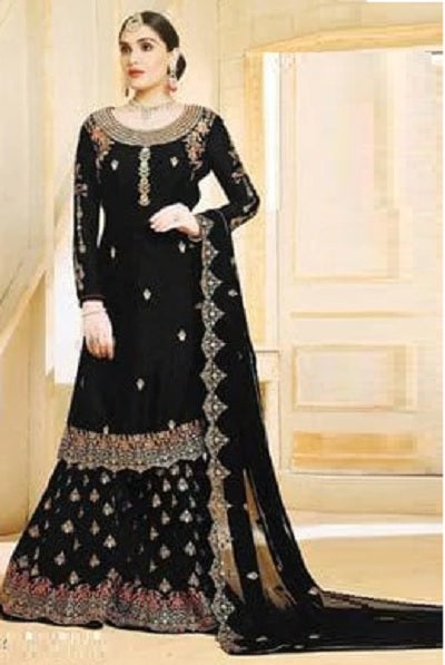 Black Georgette Embroidered Sharara Style Suit with Dupatta For Women