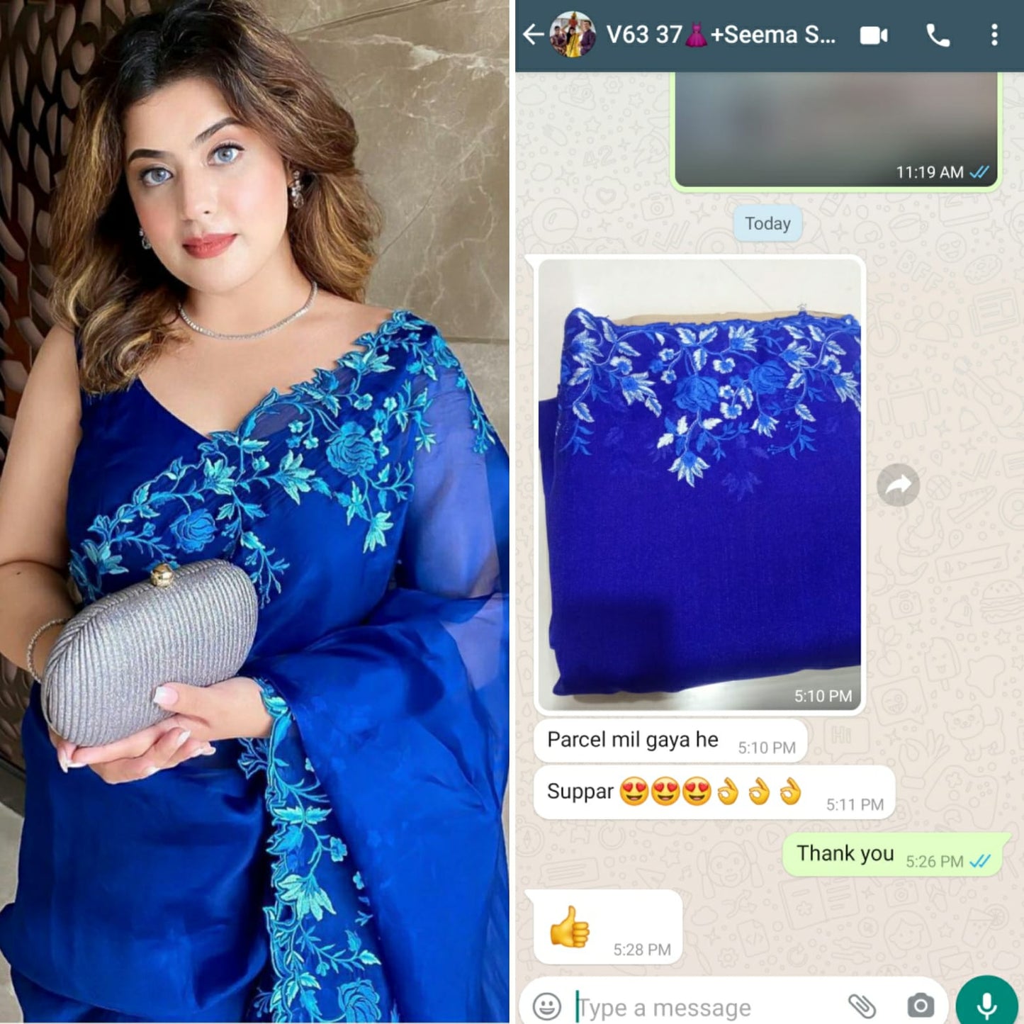 Lovely Royal Blue Organza Silk Multi Thread Cut Work Designer Saree Blouse