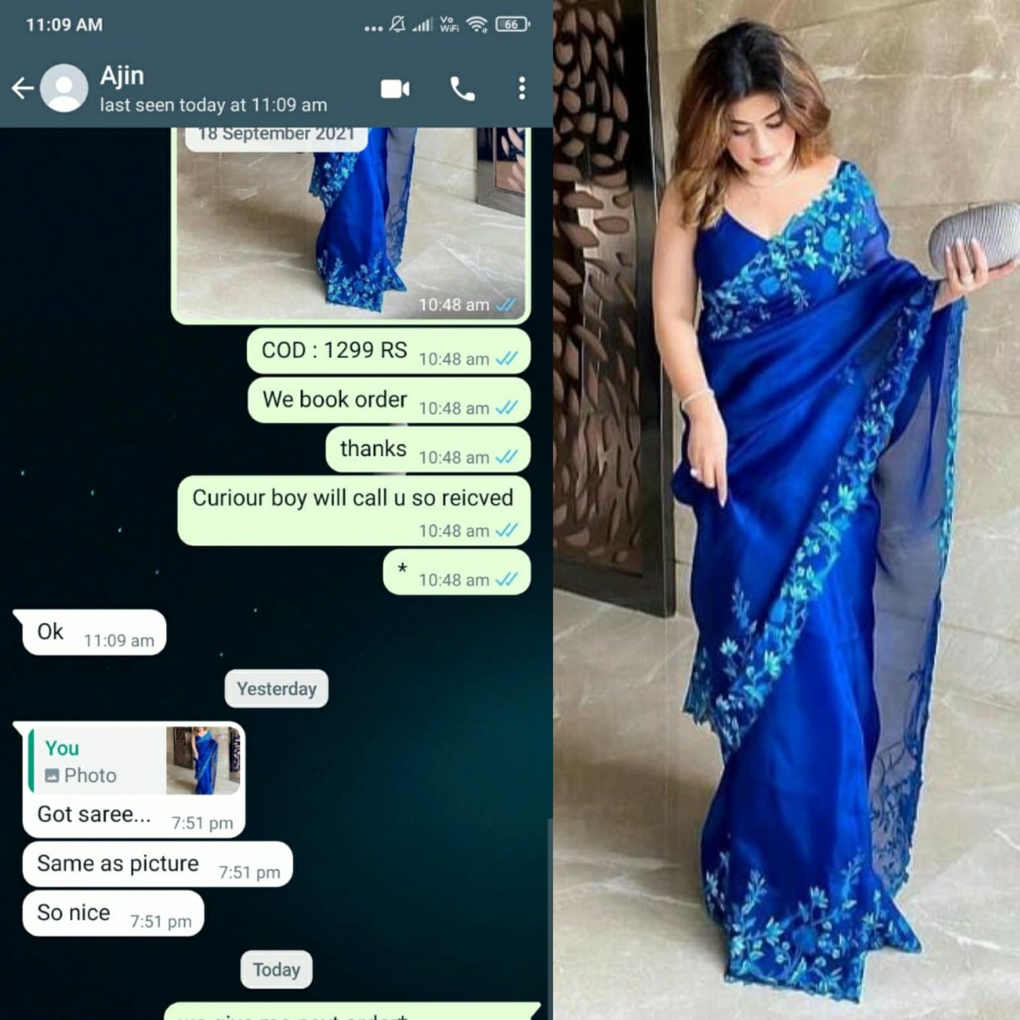 Lovely Royal Blue Organza Silk Multi Thread Cut Work Designer Saree Blouse