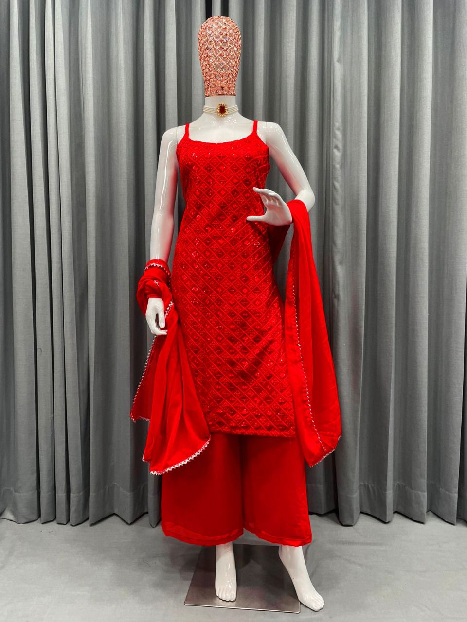 Faux Georgette Fabric And Inner With Thread And Sequence Work
