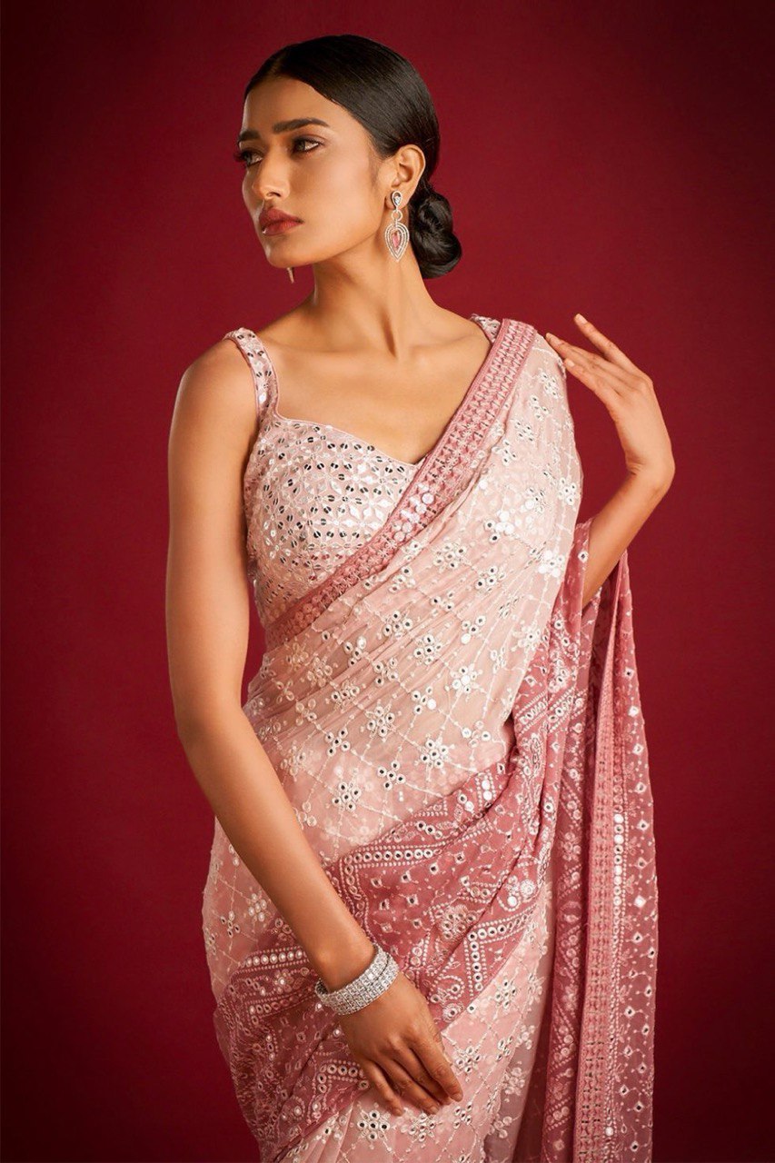Wedding Wear Pure Georgette Heavy Embroidered Saree