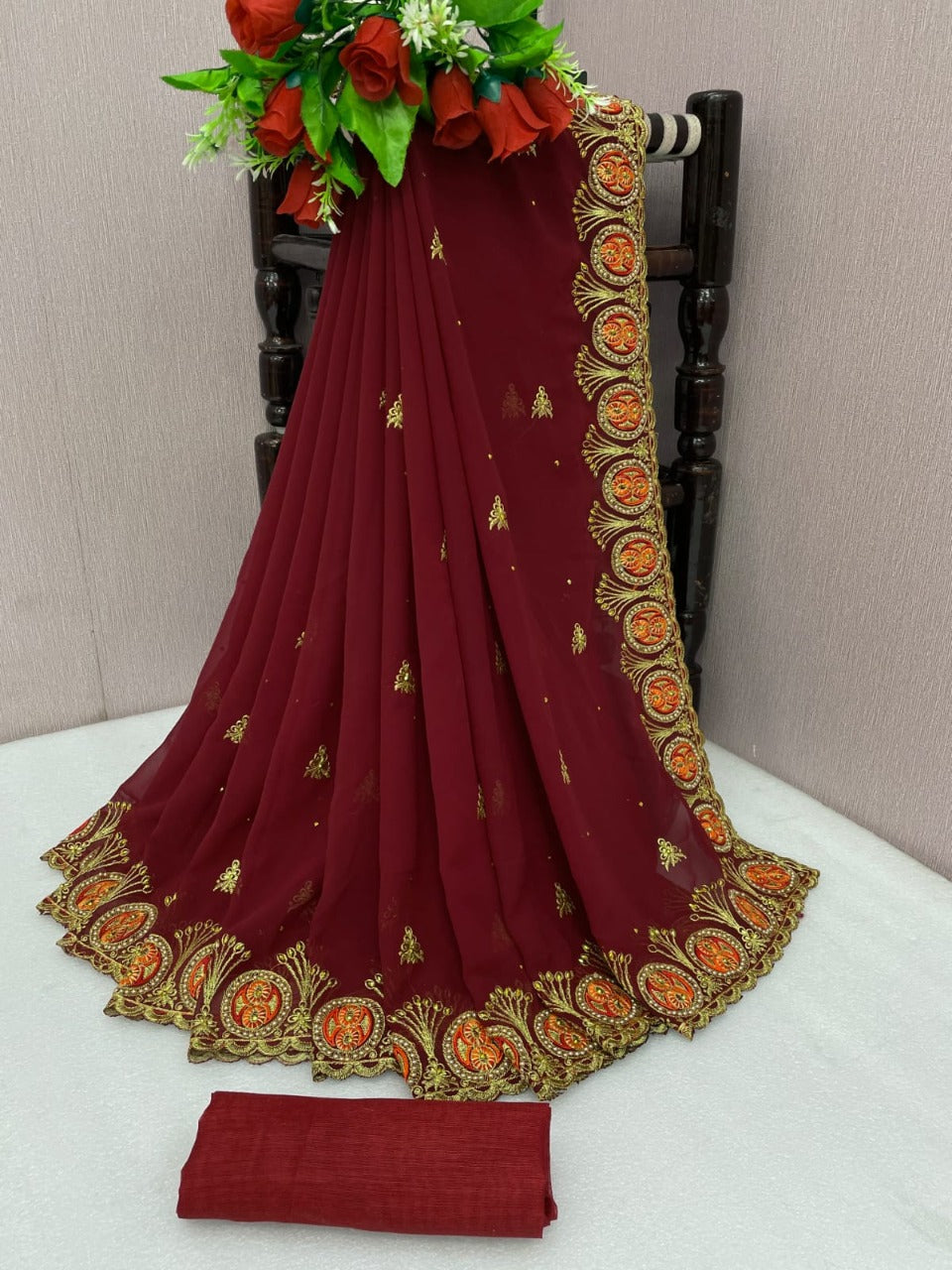 Designer Heavy Georgette Saree With Embroidery With Hevy Ston Work