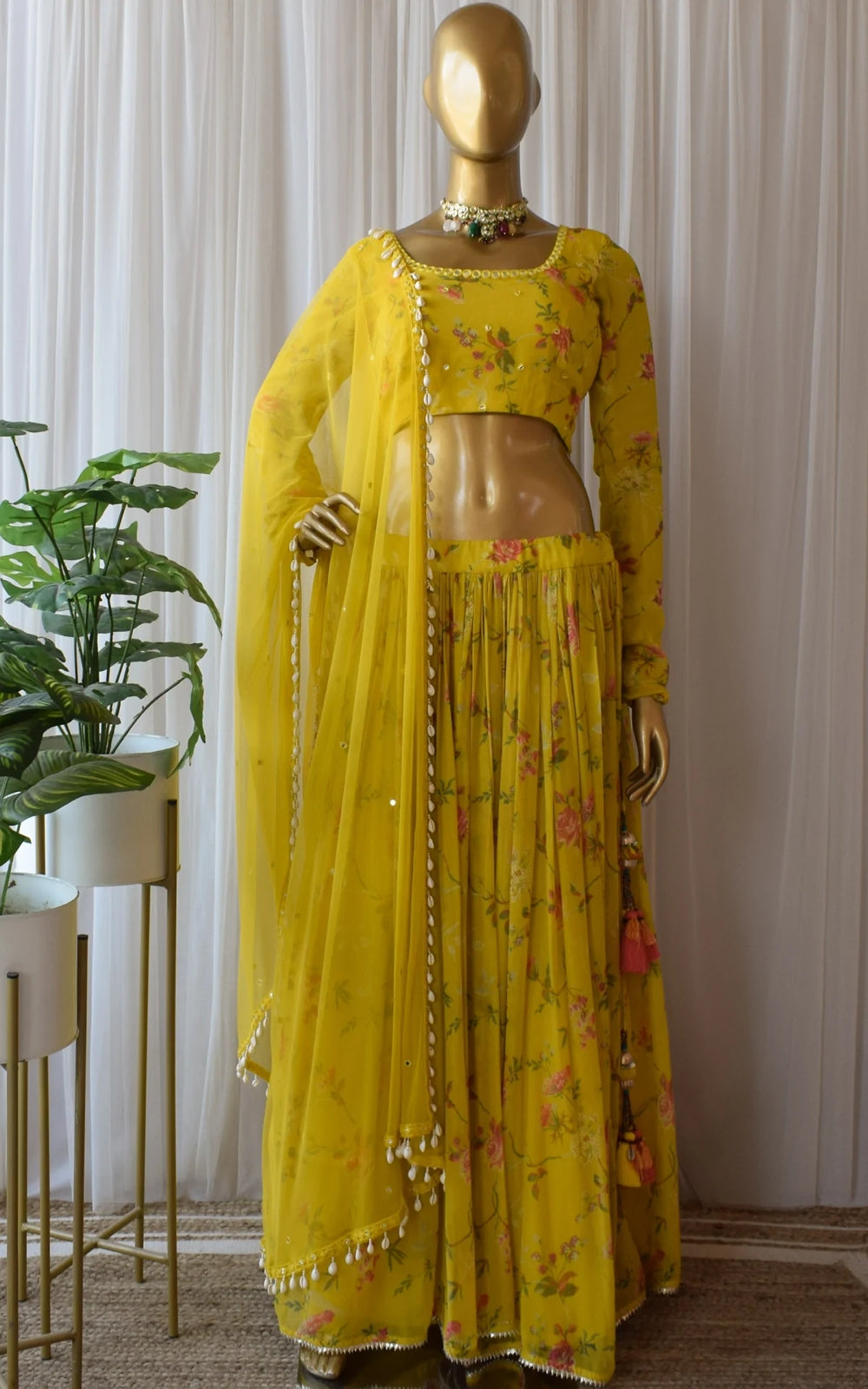 Traditional Wear Yellow Wedding Wear Semi Stitched Georgette Digital Printed Lahengha.