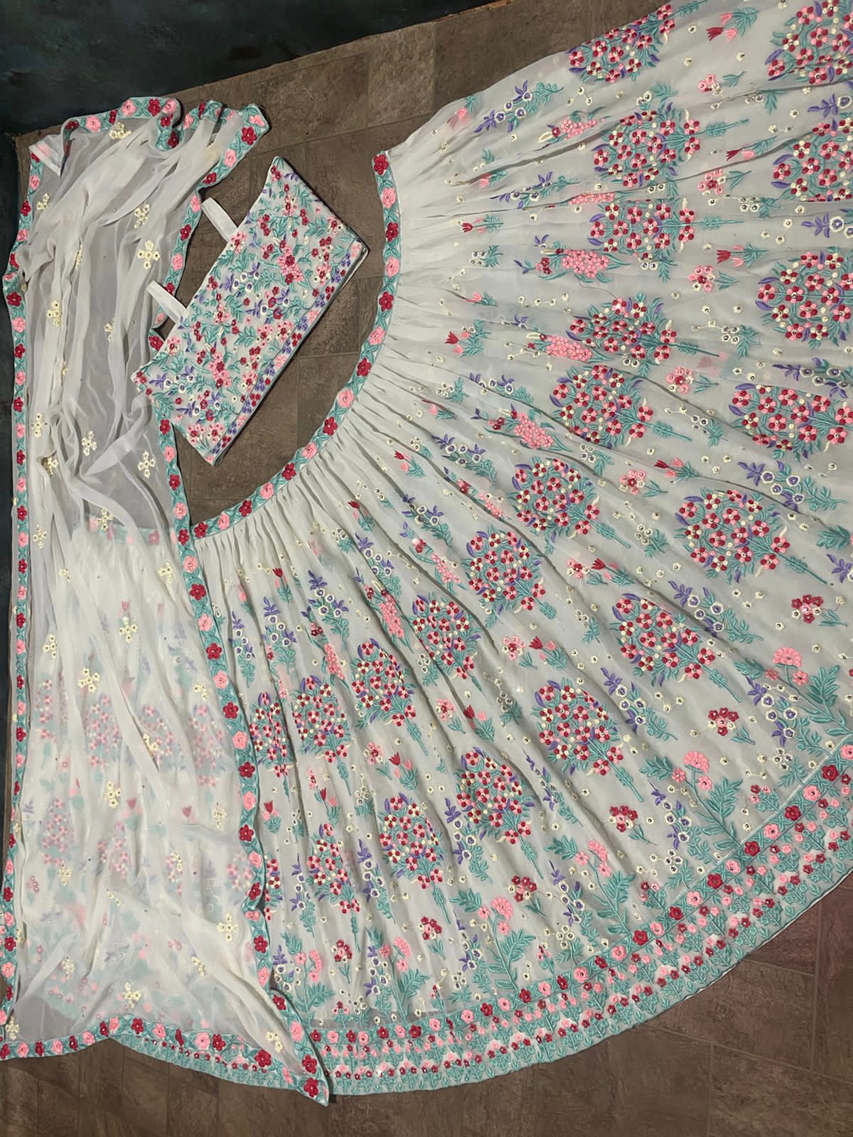 Phenomenal White Color Function Wear Georgette Diamond Work Lehenga Choli