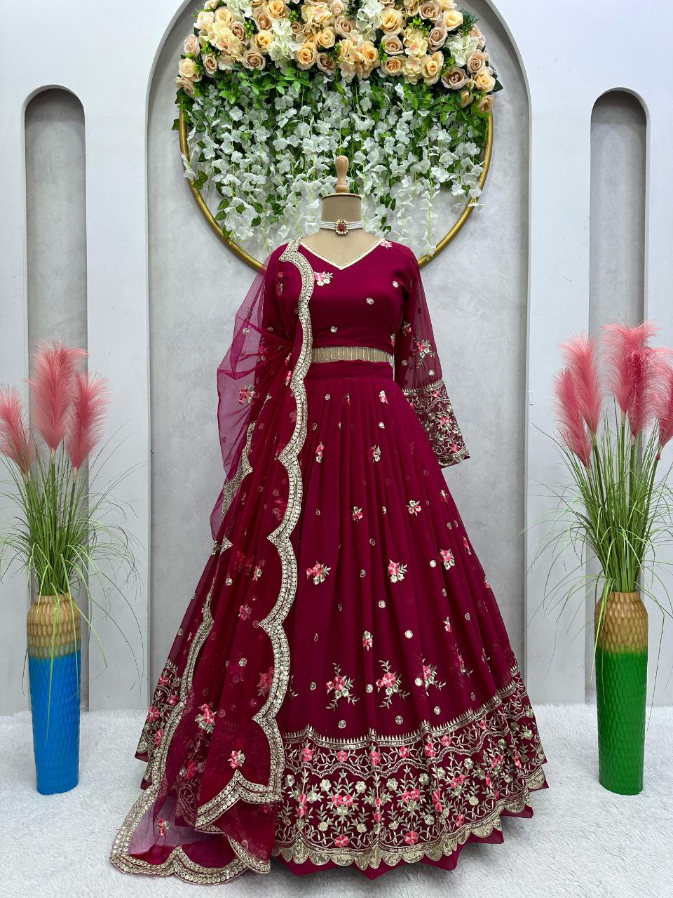 Wedding Wear Embroidered Georgette Semi Stitch Lehenga Choli
