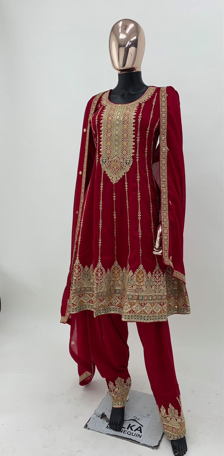 Beautiful Maroon Vichitra Silk Embroidered Full Stitched Suit