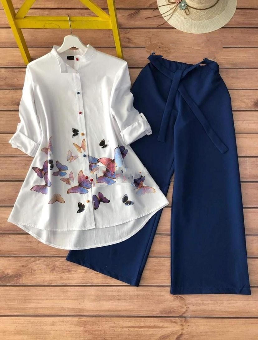 Ready Made Titali Printed Cotton Top Pant Plazo For Girls Wear