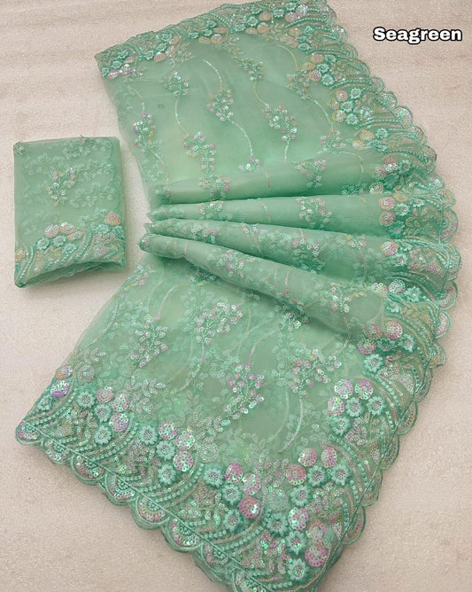 Beautiful Net Heavy Sequence Work Saree Blouse