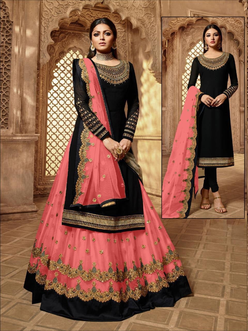 Wedding Wear Faux Georgette Lehenga Style Salwar Suit For Women