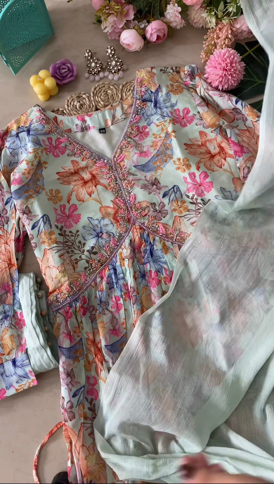 Designer Nyra Cut Silk Printed Handwork Ready to wear Suit