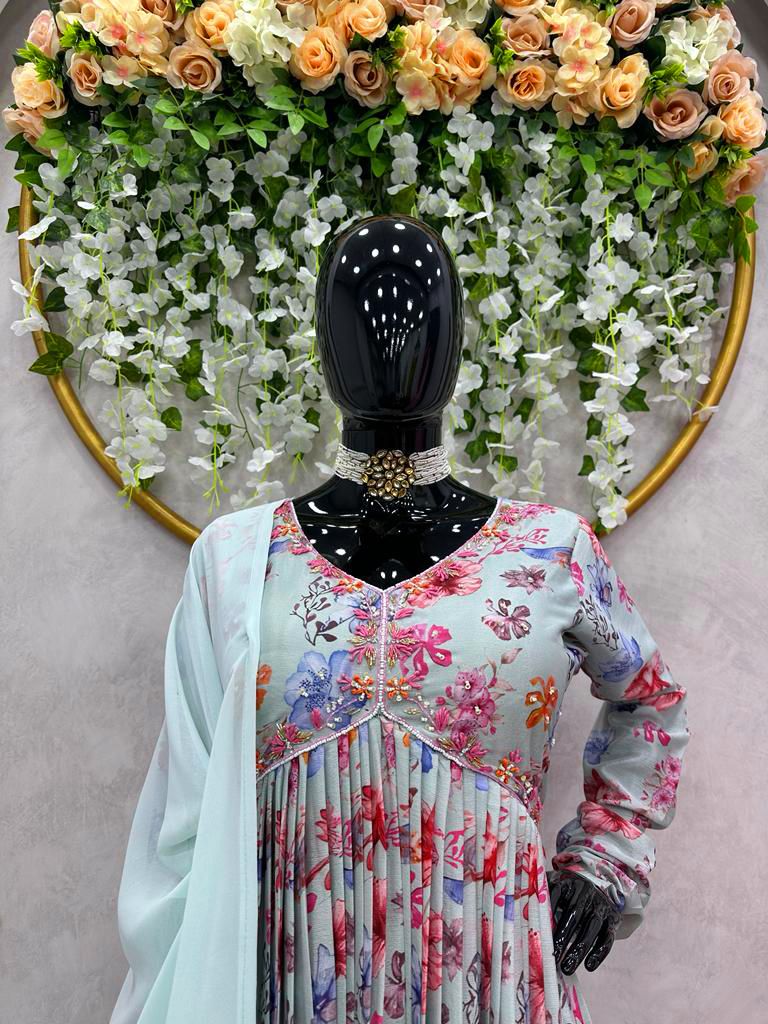 Designer Nyra Cut Silk Printed Handwork Ready to wear Suit