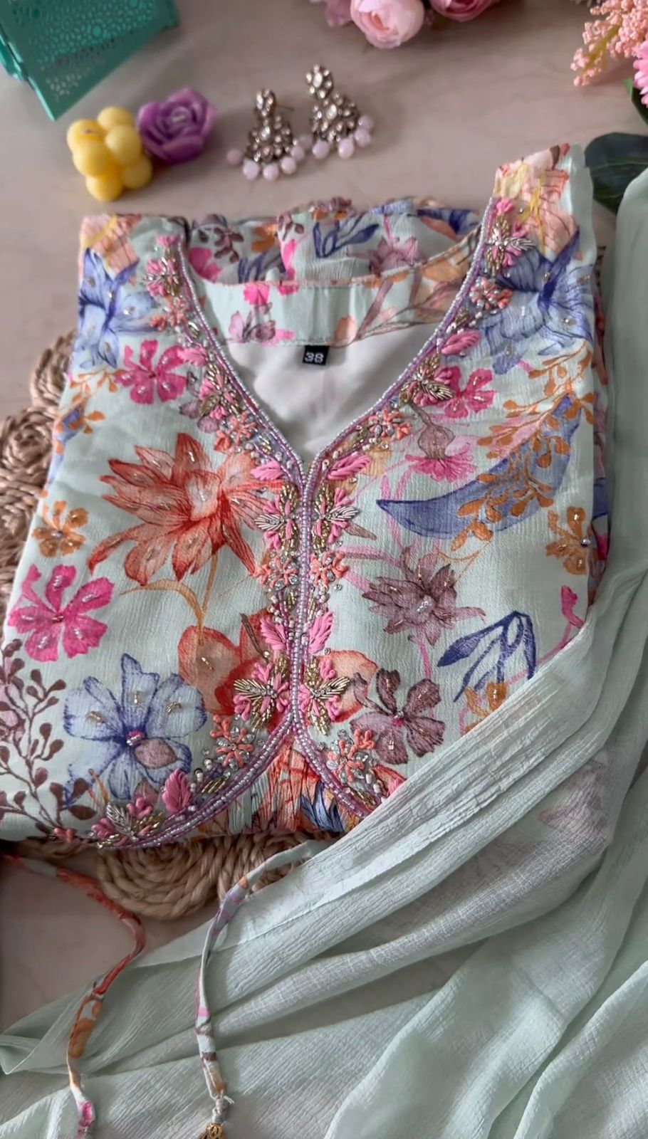 Designer Nyra Cut Silk Printed Handwork Ready to wear Suit