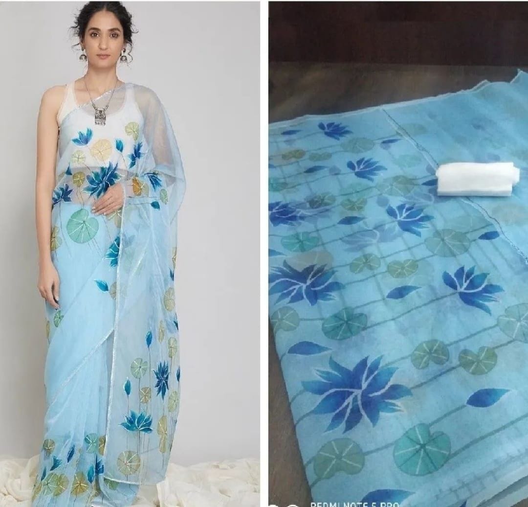 Designer Rich Organza Silk Digital Print Saree Blouse For Women