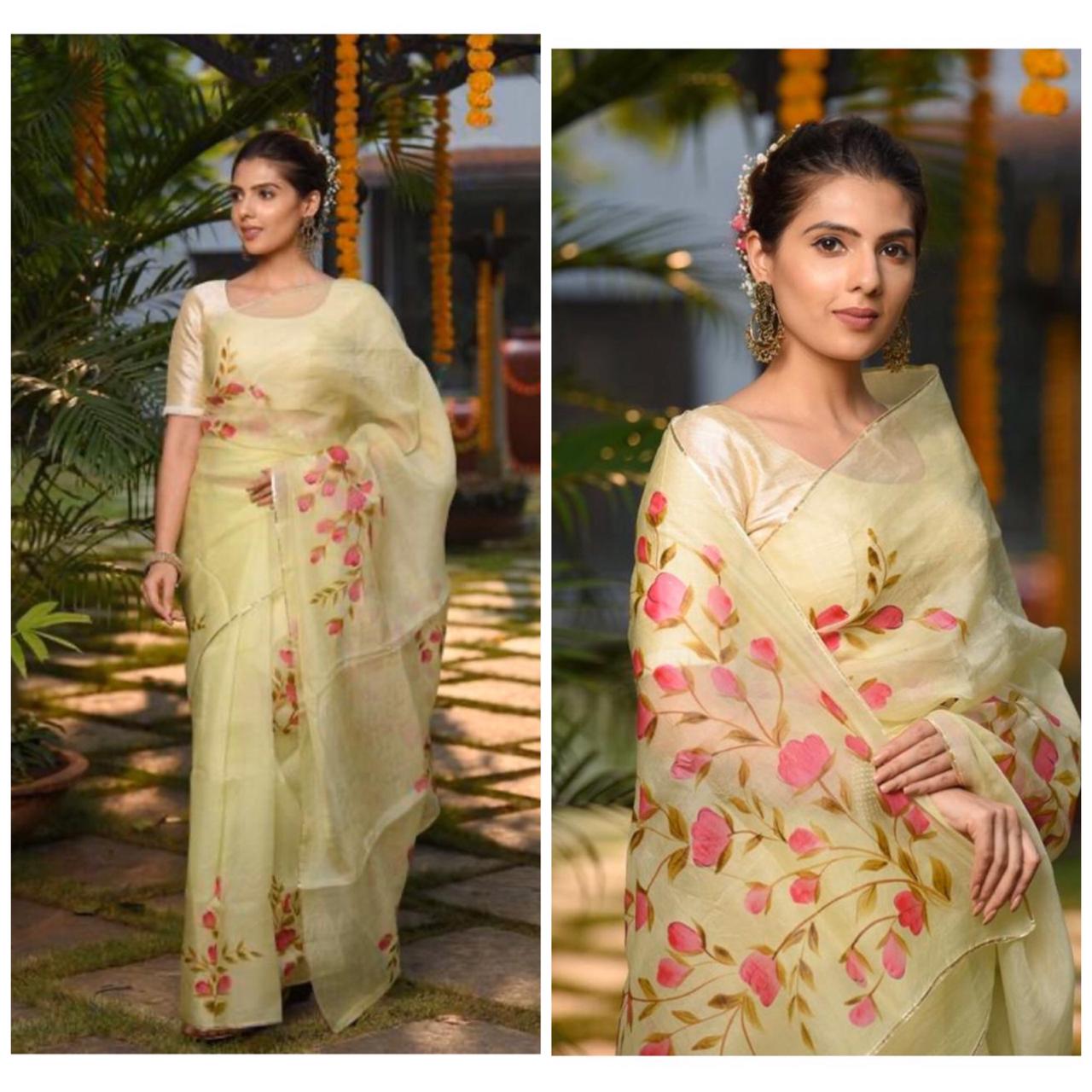 Designer Rich Organza Silk Digital Print Saree Blouse For Women