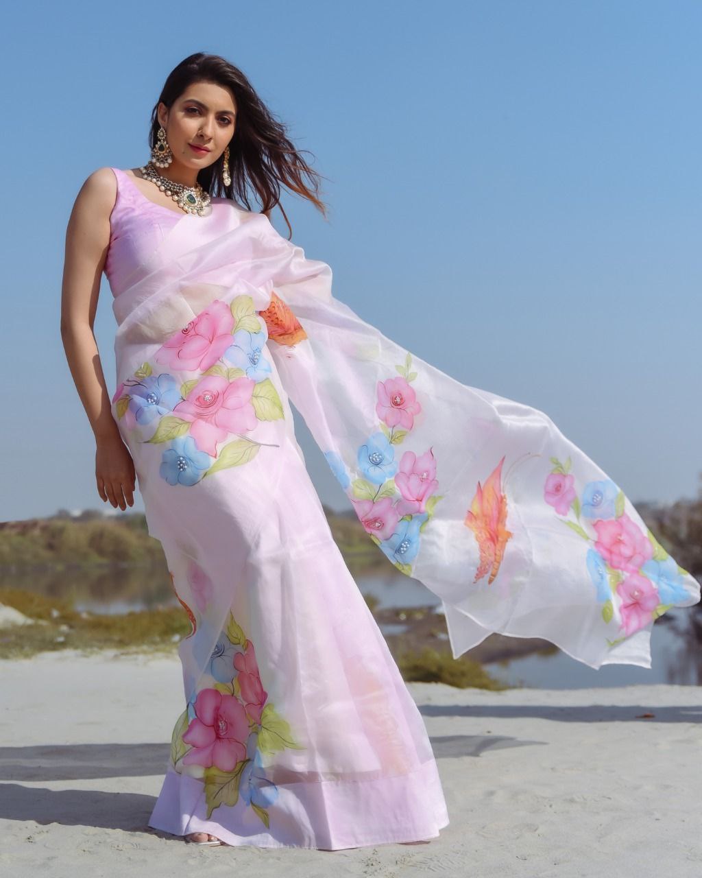 Attractive Organza Silk Digital Printed Saree For Function Wear