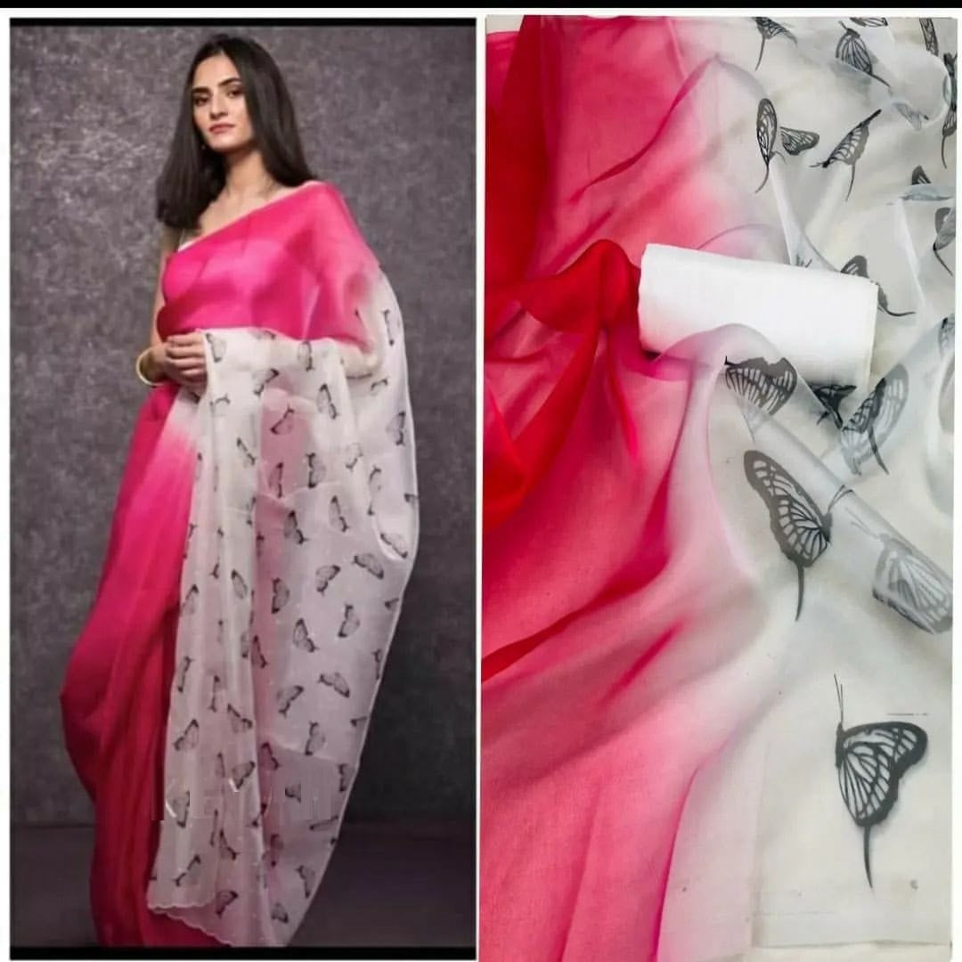 Beautiful Light Color Rich Organza Silk Digital Printed Saree For Women