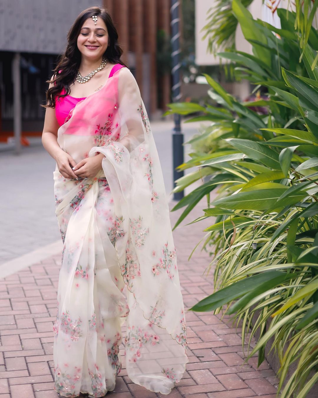 Designer Organza Silk Digital Print Hand Work Saree Blouse