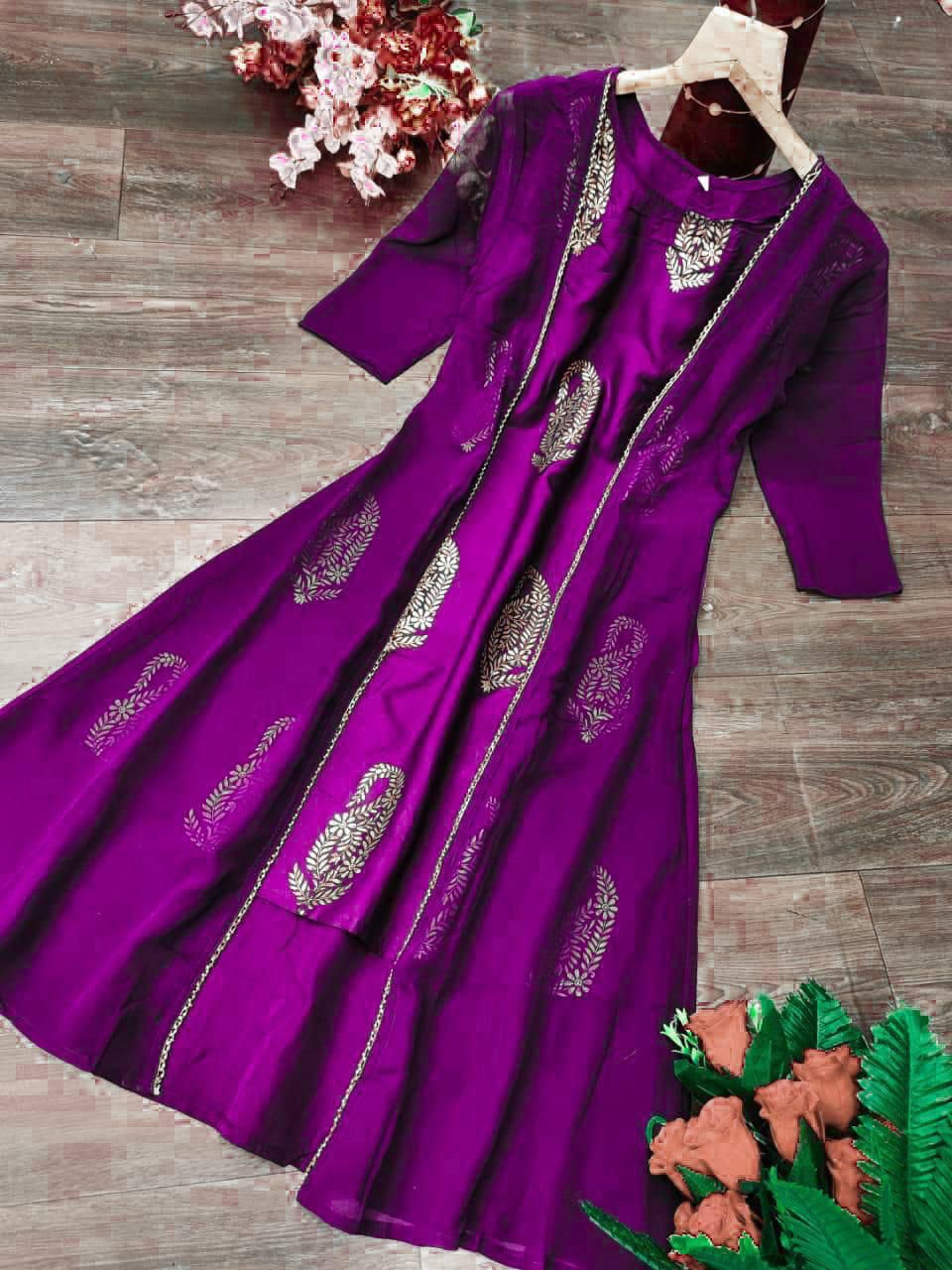 Beautiful Crep Foil Print Stitched Kurti with Georgette Koti for Women