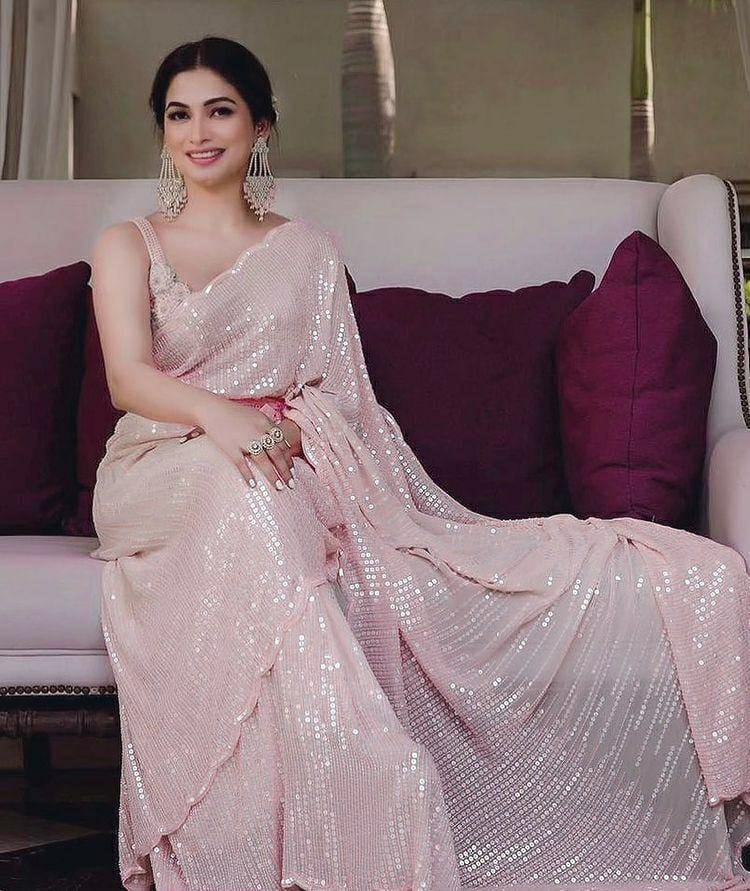 Peach Georgette Sequence Work Bollywood Style Saree